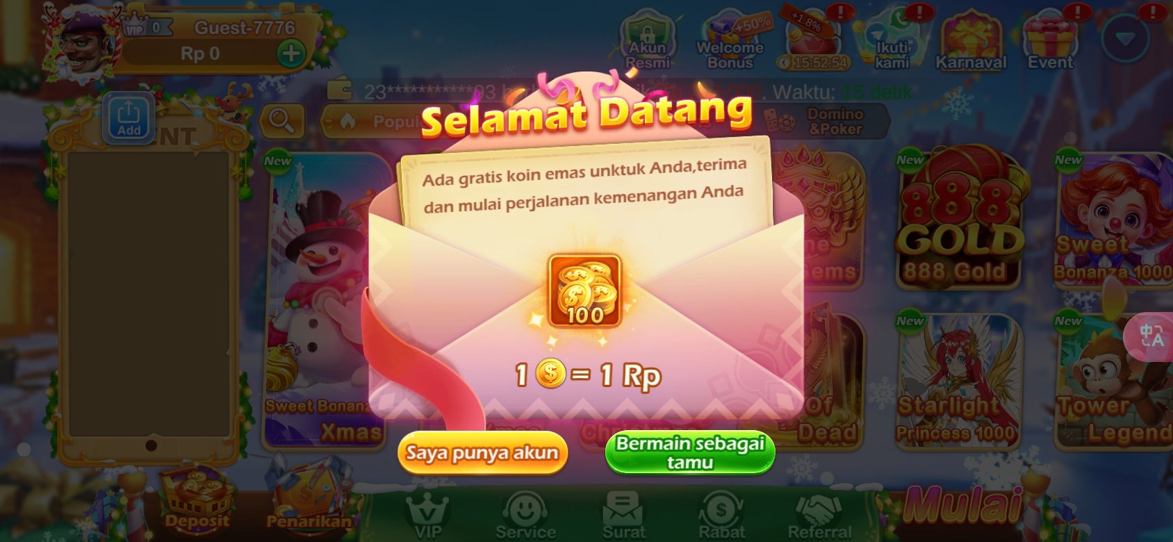 Dapatkan koin emas gratis di K3K3 2 4 1824 X untuk pengguna baru.