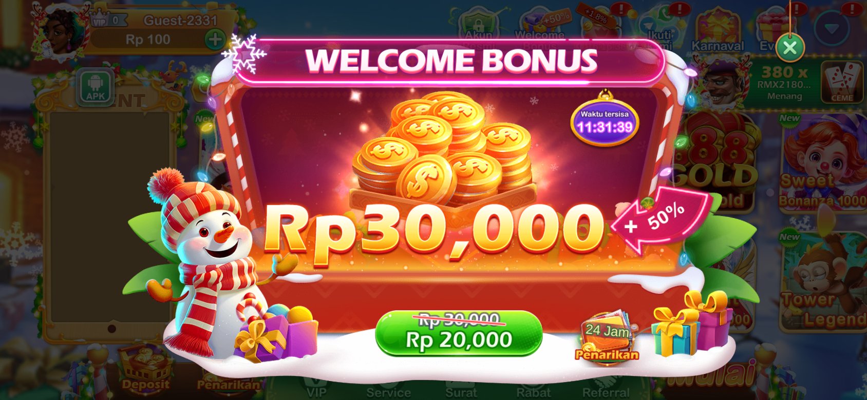 Bonus selamat datang K3K3 2 4 1824 X dengan diskon spesial untuk pengguna baru.