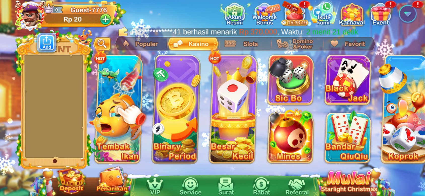 Game kasino populer seperti Tembak Ikan dan Sic Bo tersedia di K3K3 2 4 1824 X.